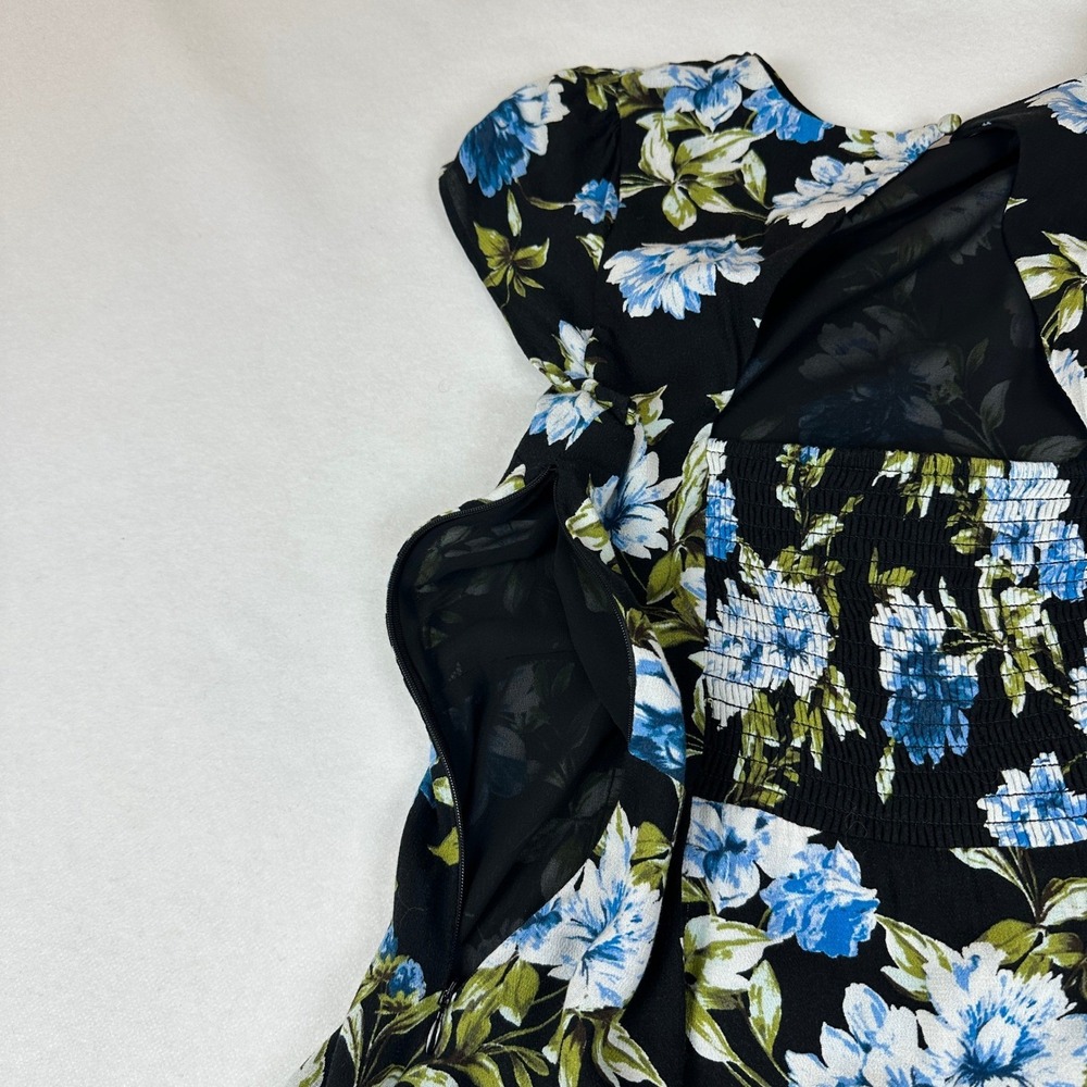 Banana Republic Blue Floral Midi Dress Cap Sleeve Keyhole Back 585951-01 Size 8 - Picture 10 of 14